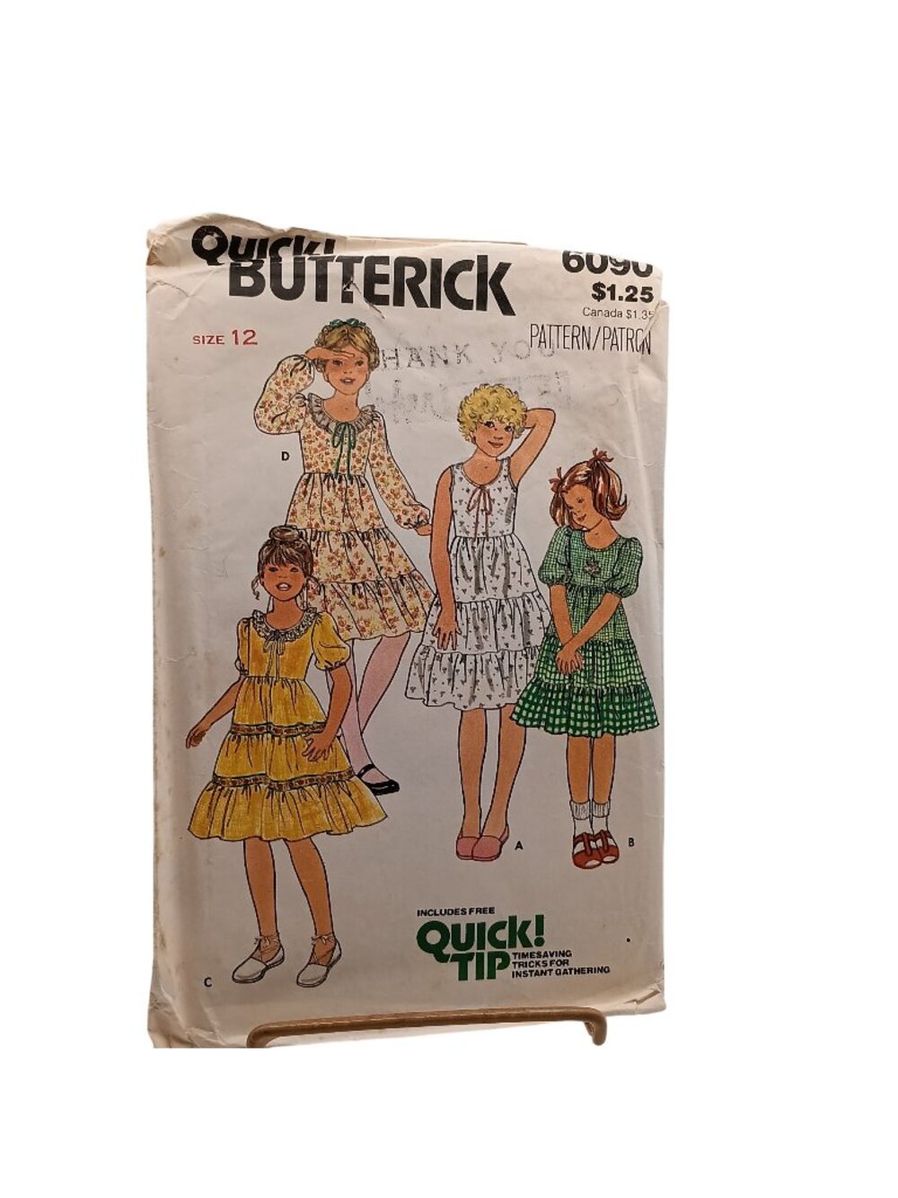 Butterick Girls Dress Sewing Pattern 6090 Size 12 Vintage 1970s Tiered Design